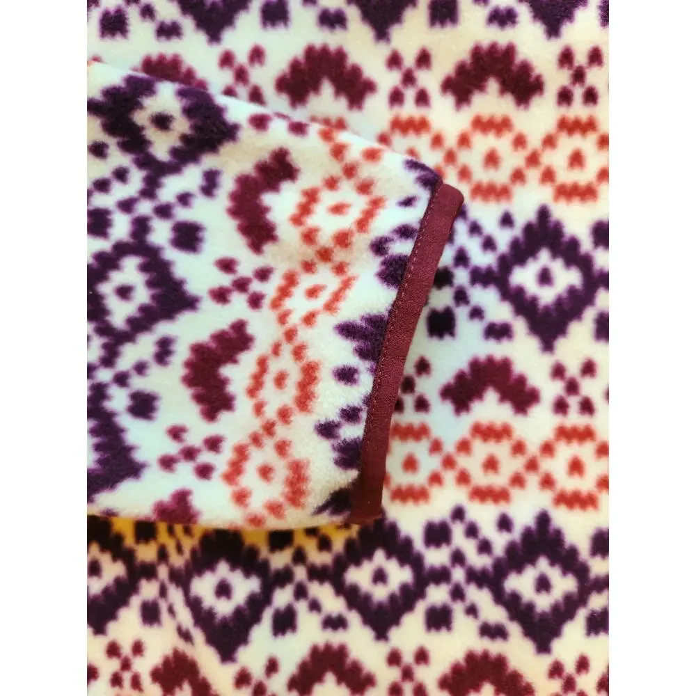 Lands' End Heritage Maroon Red & Purple Gorpcore Fleece Snap Neck Pullover